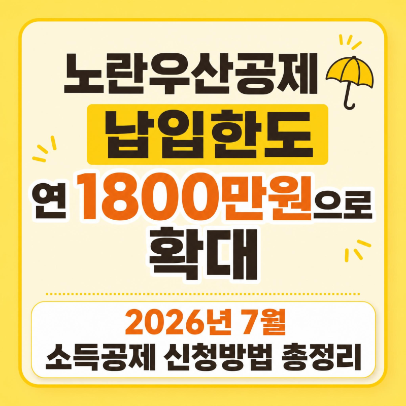 노란우산공제 납입한도 연 1800만원으로 확대 2026년 7월 소득공제 신청방법 총정리
