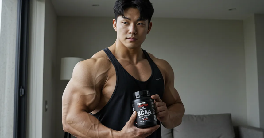 방안에서 BCAA를 들고있는 한국인 남성 이미지