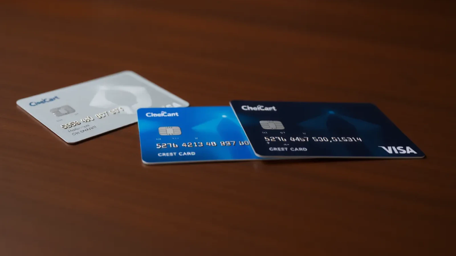 민생회복 지원금을 신용카드로 지급 받을 수 있다 . 탁자에 카드가 놓여있는 모습