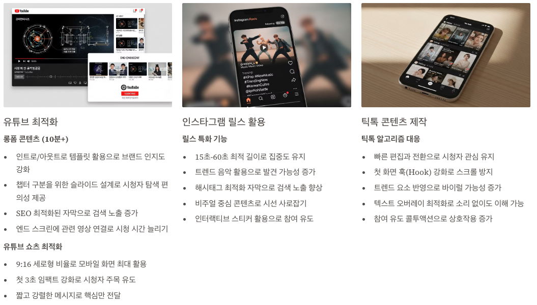 비디오 스튜 플랫폼별 최적화 전략 섹션 정리 이미지