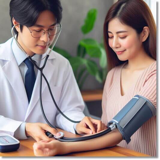 심혈관 건강에 도움이 되는 고들빼기 효능&#44; 혈압 측정하는 여성