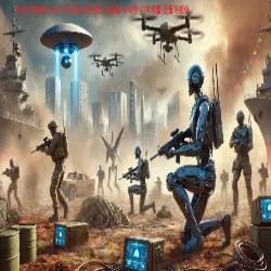 AI 기반 전투 기술을 활용한 군인과 군인이 전쟁터에 배치된 모습.