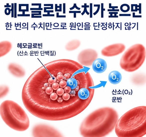 헤모글로빈 수치가 높으면 무엇을 의미하는지 적혈구 헤모글로빈 헤마토크릿 관계로 설명한 건강 교육 이미지