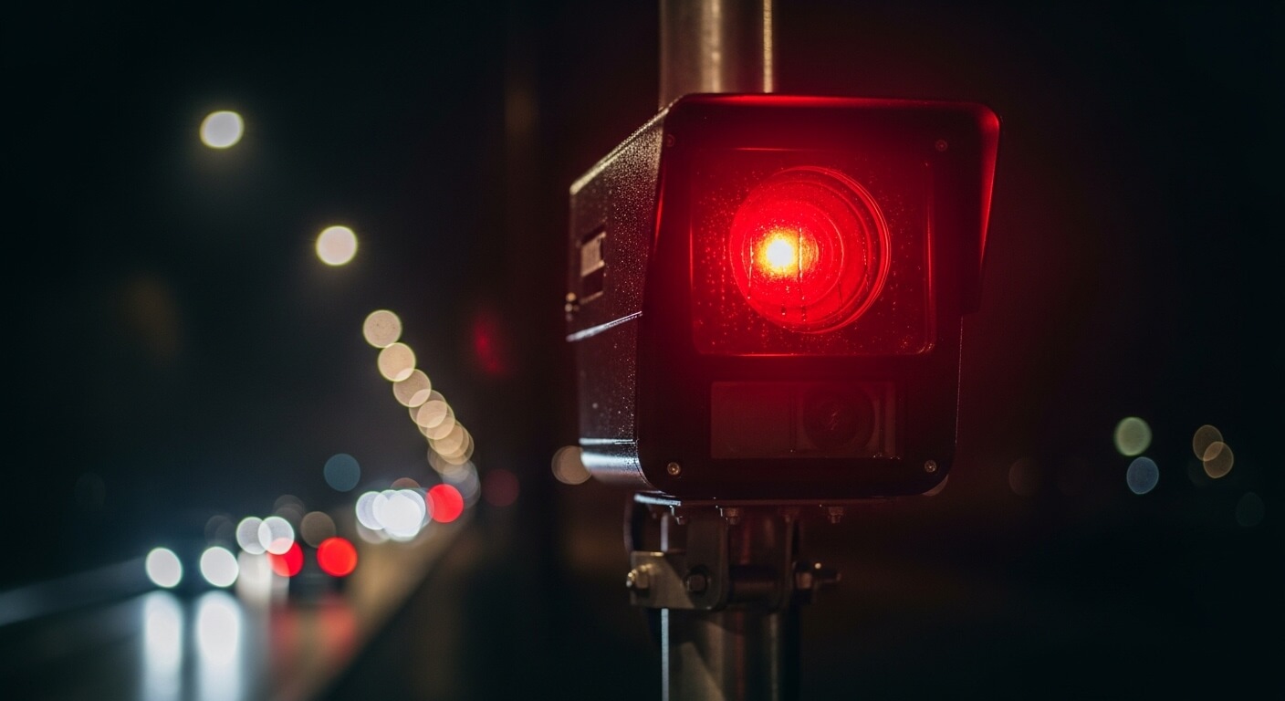 야간에 작동 중인 교통 단속 카메라 장비