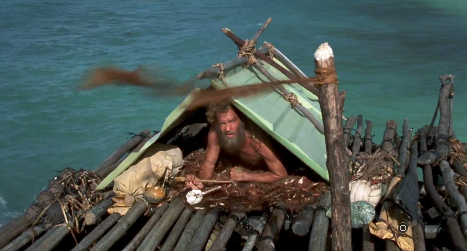 힘겹게 무인도에서 탈출한 후 윌슨을 잃어버린것을 알게되는 주인공