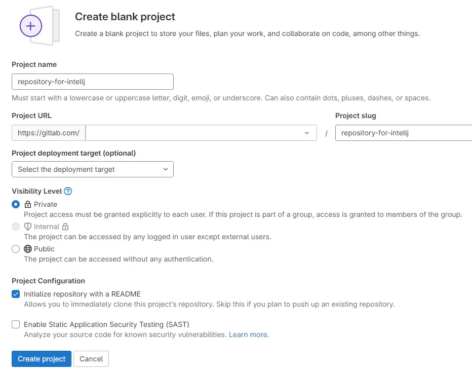 테스트용 Gitllab 프로젝트 생성