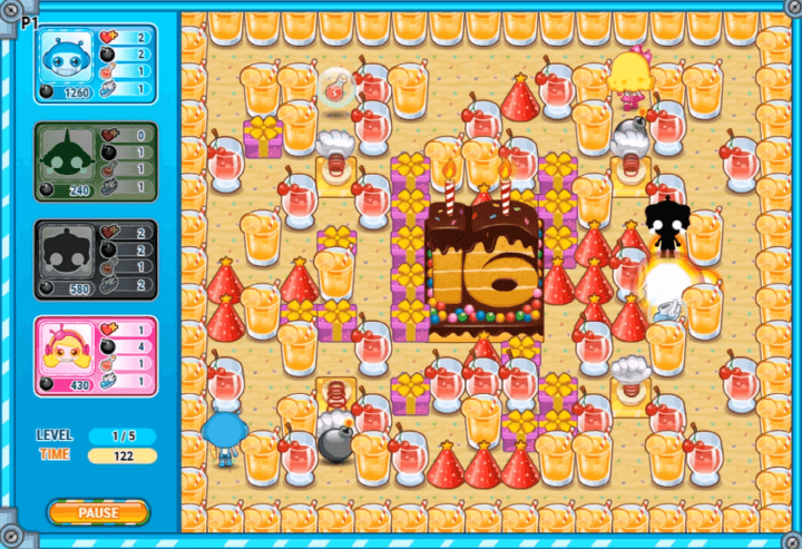 봄잇5-게임하기-플레이-폭탄이-폭파하여-P3이-제거되는-화면