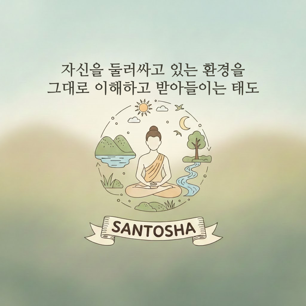 산토샤_요가철학,요가수트라(Yoga Sutra)에서 나오는 개념으로 만족, 자족을 뜻합니다