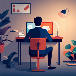 컴퓨터로 영상을 시청하는 장면