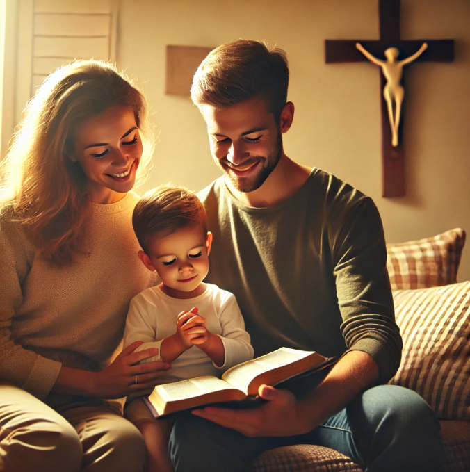 부모와 함께 성경을 읽는 아이의 모습