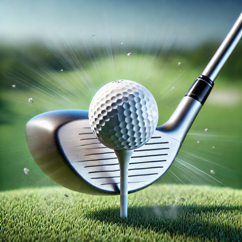 티위에 볼이 놓여 있고 드라이버클럽이 있는 모습