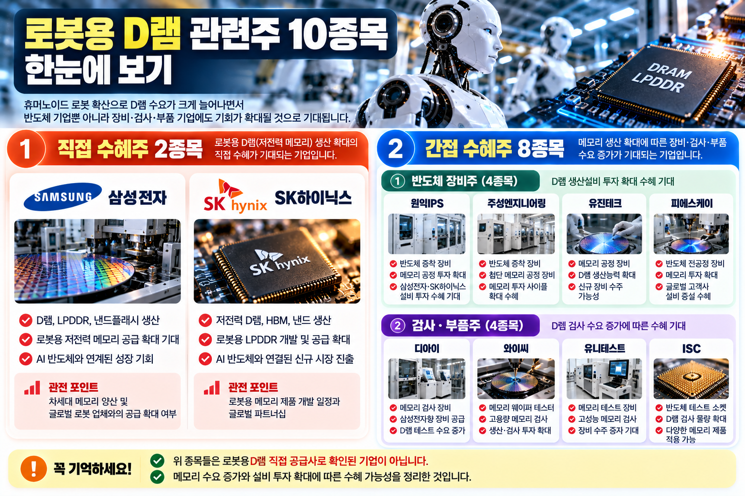 로봇용 D램 관련주 삼성전자 SK하이닉스와 반도체 소부장 8종목 비교
