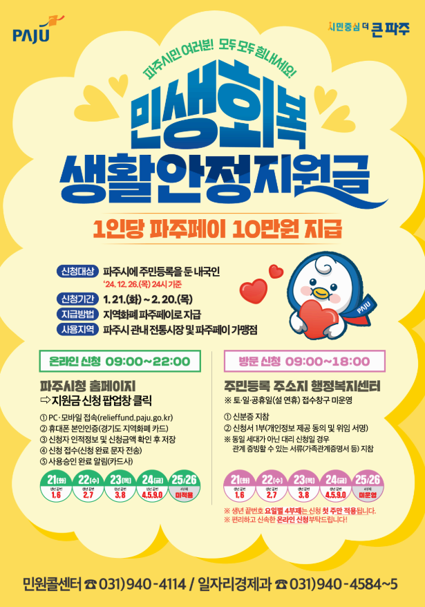 파주시 민생회복 생활안정지원금 포스터