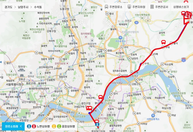 남양주시-광역버스-M2323번-광역급행버스-경유지-노선도