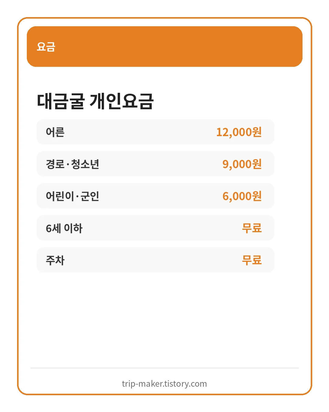삼척 대금굴 입장료와 모노레일 포함 요금