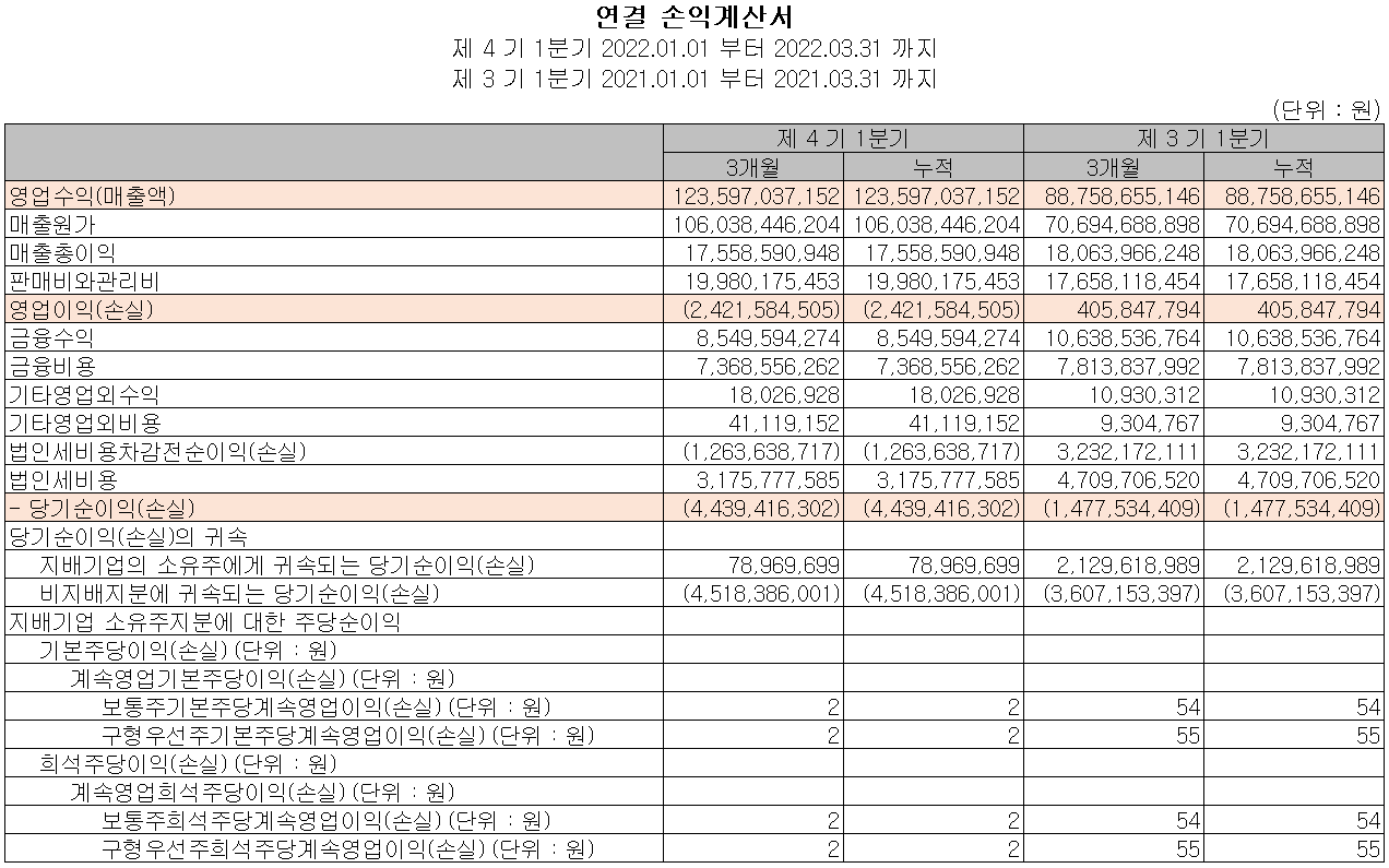 솔루스첨단소재 - 손익계산서