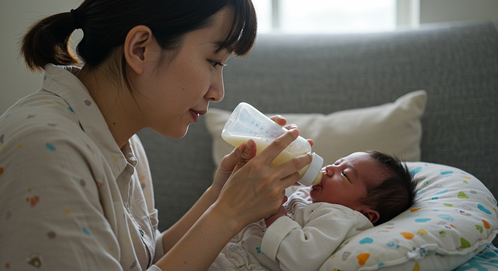 부모가 아기 분유 먹이는 장면