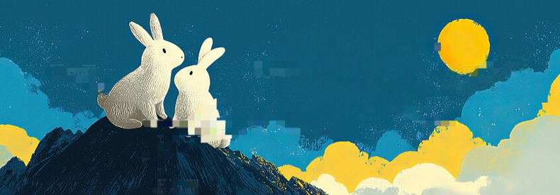 흰토끼두마리와둥근달을그린사진