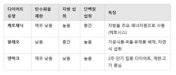 다이이트 비교 표