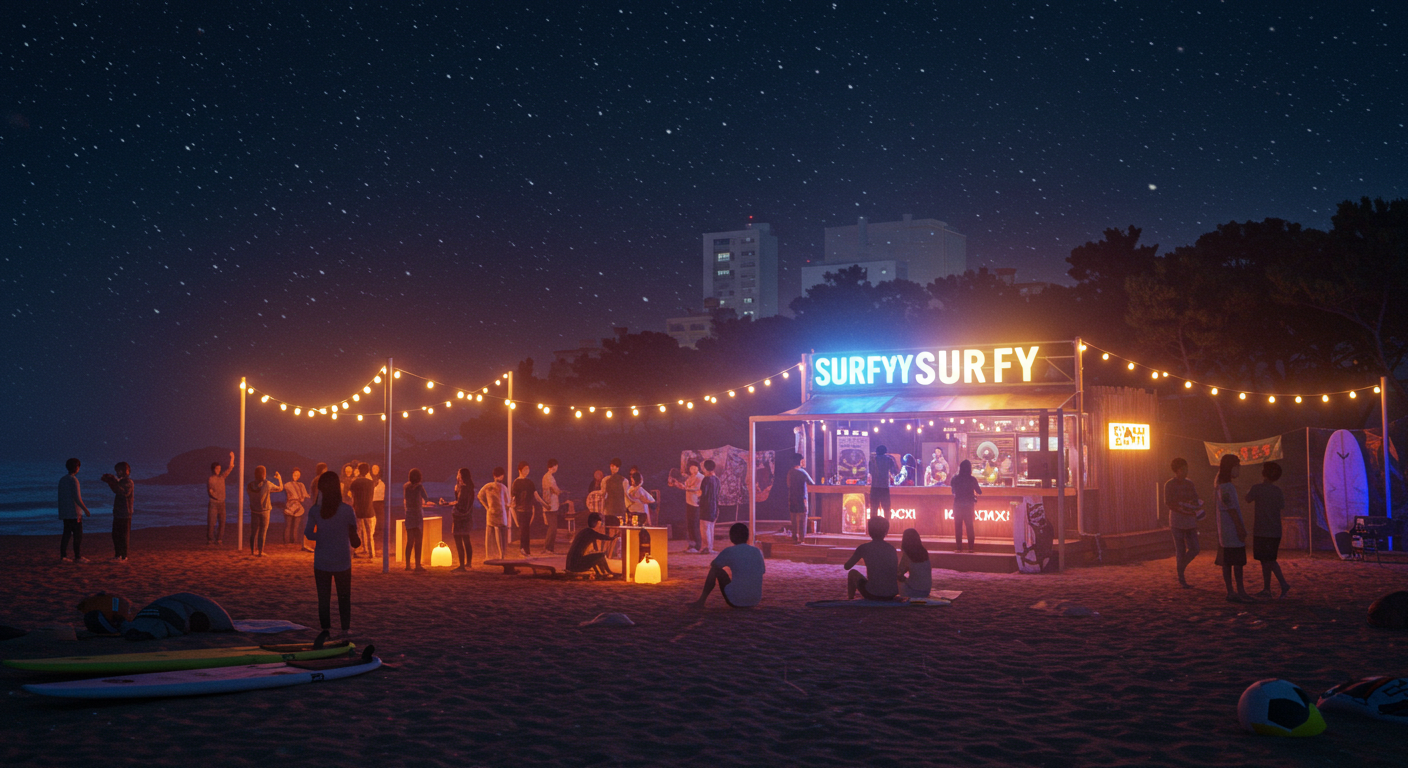 양양 서피비치 라운지에서 음악과 함께 별이 빛나는 밤 풍경