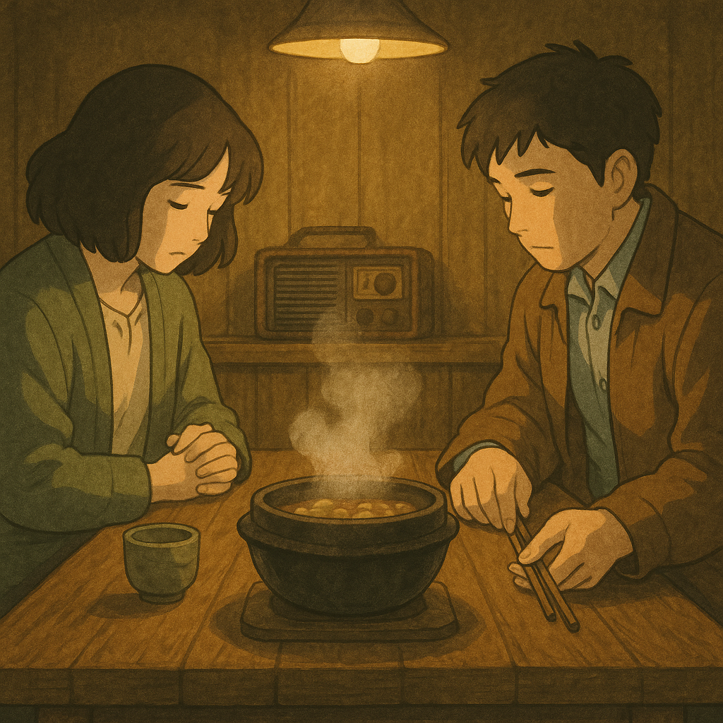 "젓가락을 내려놓는 남자의 손, 조용한 선택의 순간"