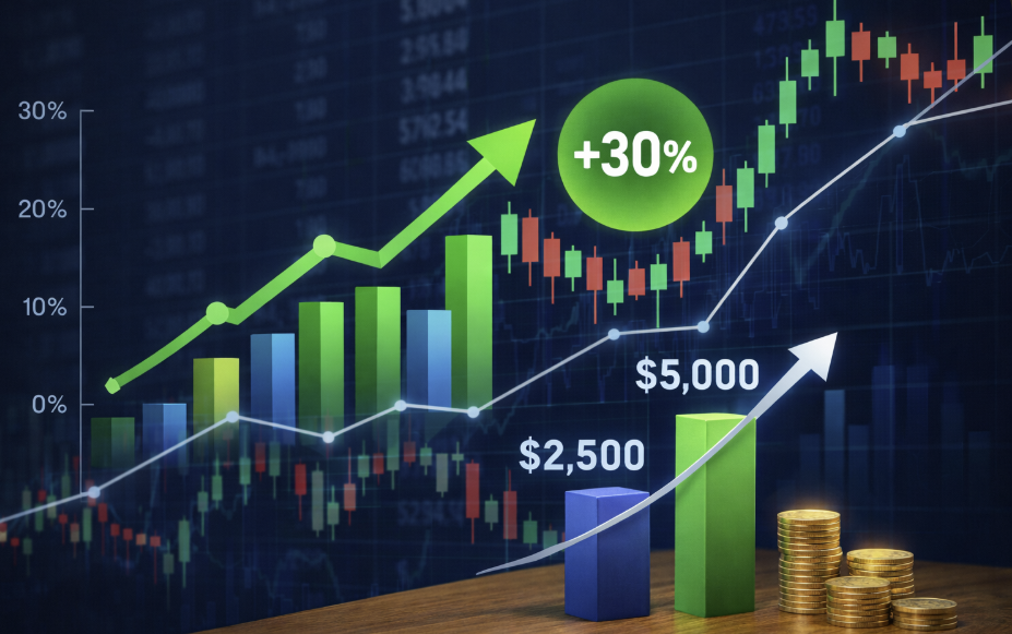 주식차트배경에 수익률 그래프이미지