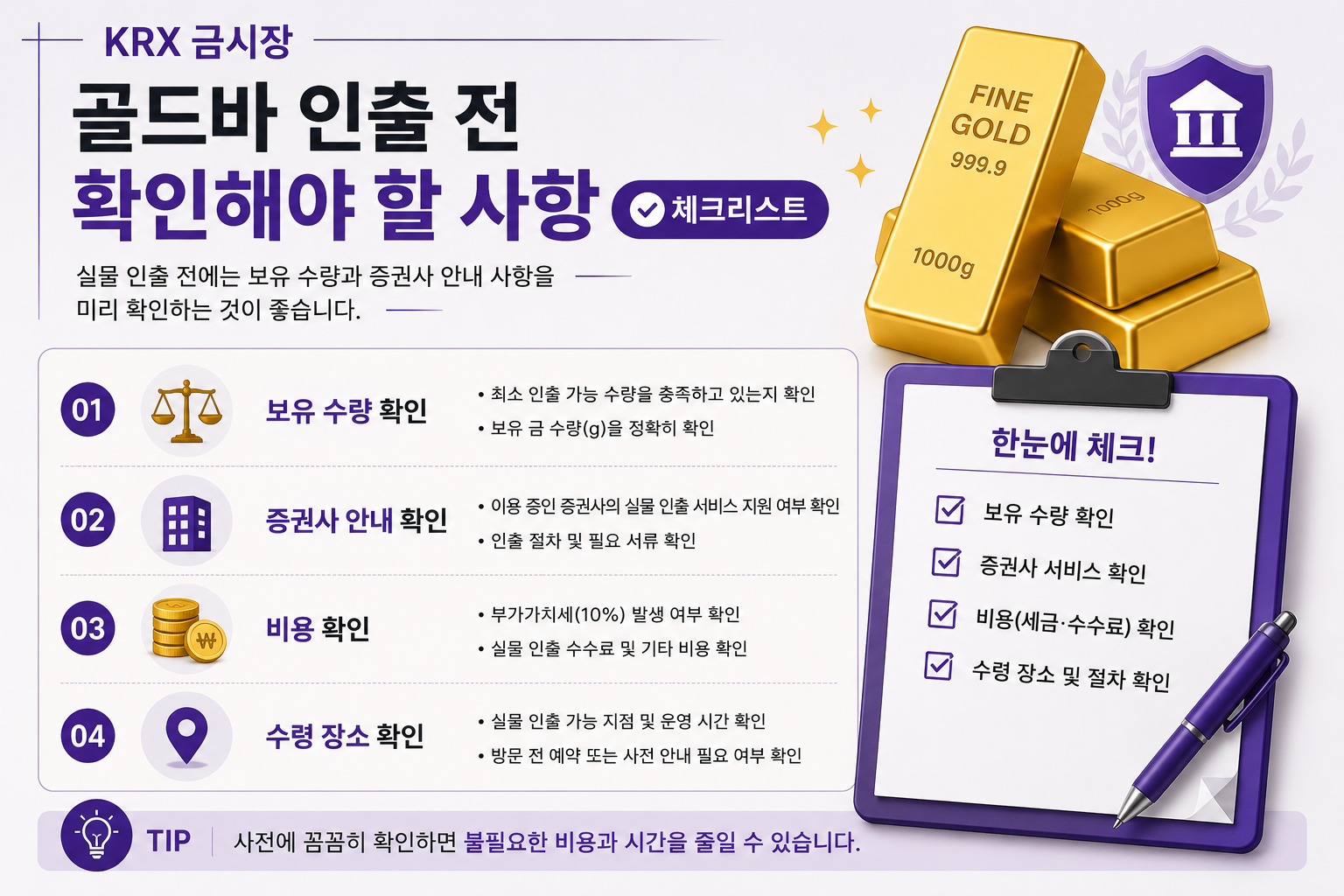 KRX 금시장 골드바 인출 전 확인해야 할 사항 체크리스트