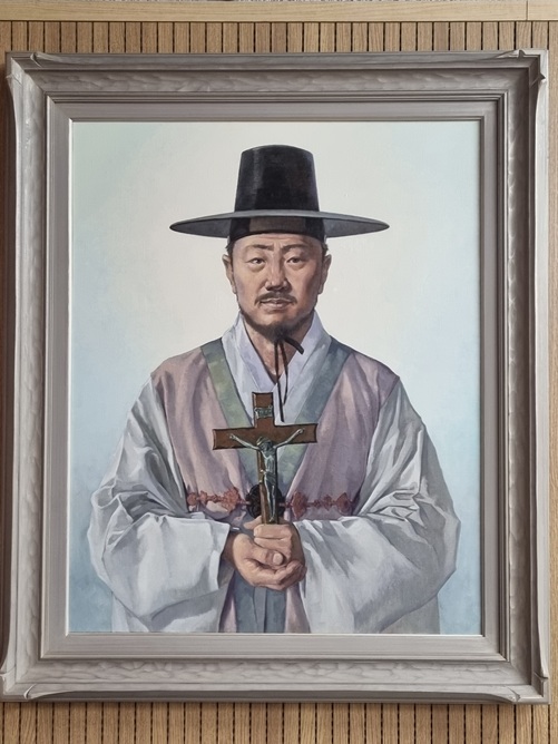 사진은 제주교구 김기량 순교 기념관 지하 경당에 있는 김기량 펠릭스 베드로 복자 그림입니다.