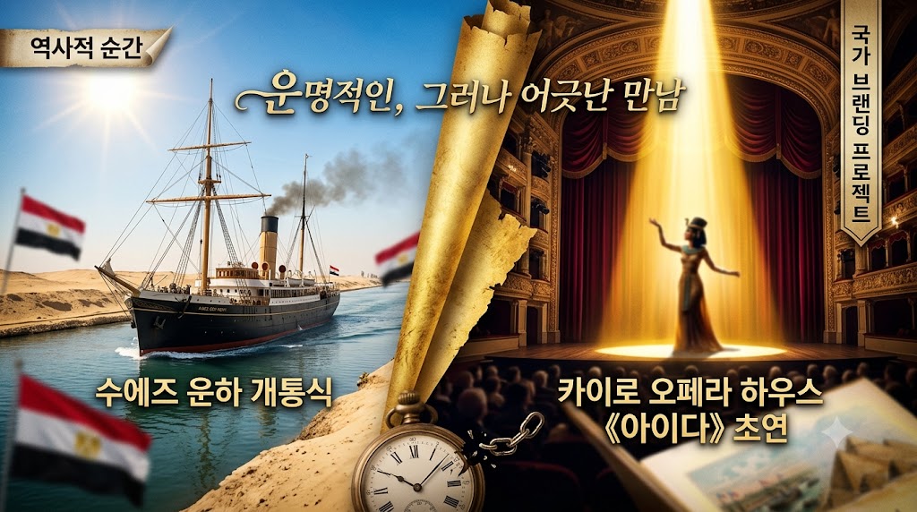 수에즈 운하 개통식과 베르디의 오페라 《아이다》 초연은 같은 시기에 기획되었으나, 역사의 장난으로 서로 다른 날짜에 무대에 올랐습니다. 브랜드 헤리티지 연구자 이안 박이 국가 브랜딩 프로젝트였던 오페라 탄생의 비화를 공개합니다.