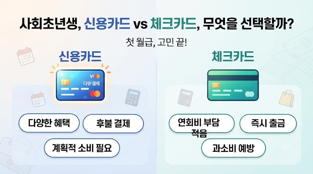 첫 직장인을 위한 신용카드 vs 체크카드 비교! 어떤 카드를 선택해야 할까