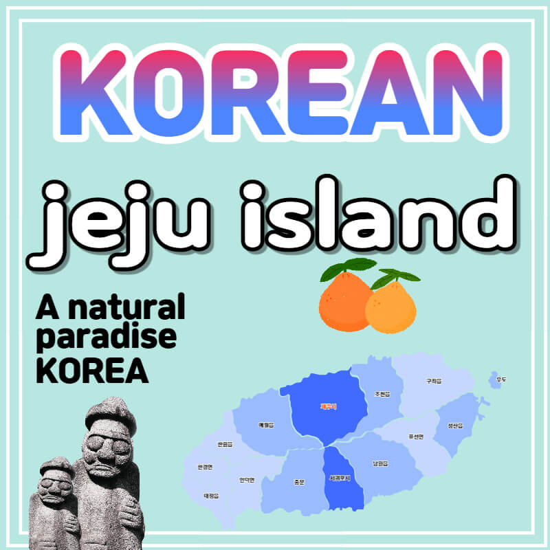 Korean-jeju-island-A-natural-paradise-KOREA-on-a-mint-colored-background,-and-Jeju-Island-Map-Dol-Harubang-citrus-image