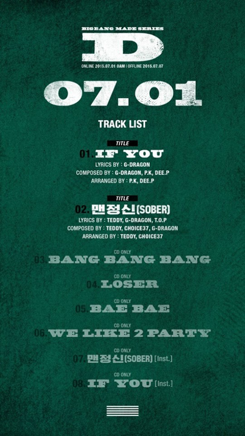 빅뱅 D 앨범 트랙리스트