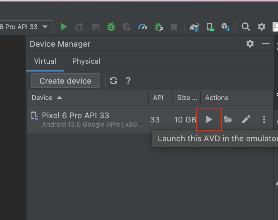 Device Manager > 디바이스에서 실행