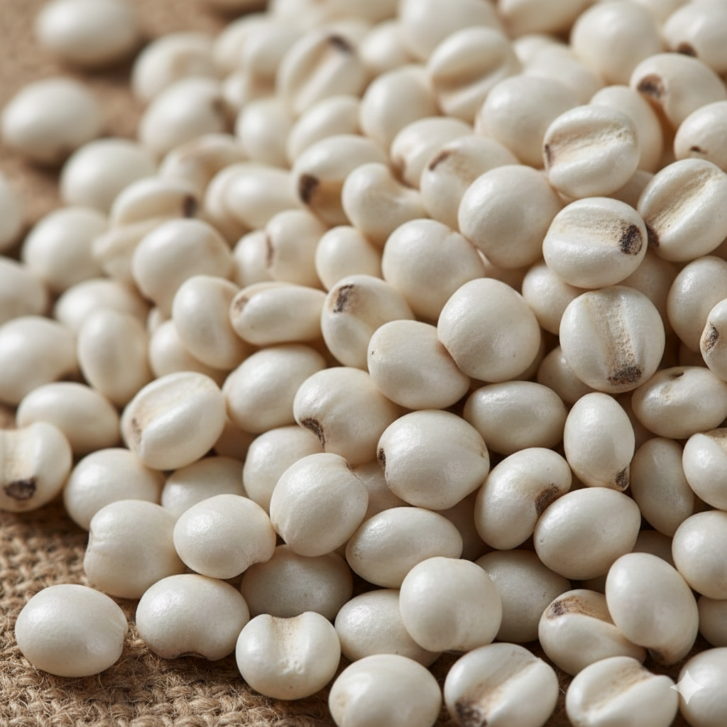 뽀얗고 단단한 알곡 형태의 신선한 율무