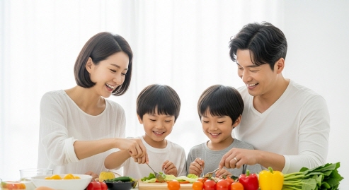 효소와 함께 건강한 생활을 즐기는 가족