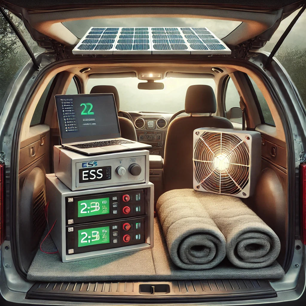 ESS를 기반으로 2박 3일 동안 사용된 차량 차박 전력 셋업 – 노트북, 냉장고, 조명, 전기장판 등 효율적 구성