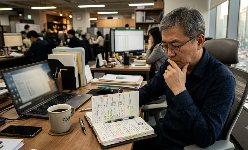 업무 과중과 바쁨의 착각에서 벗어나 생산성을 고민하는 모습