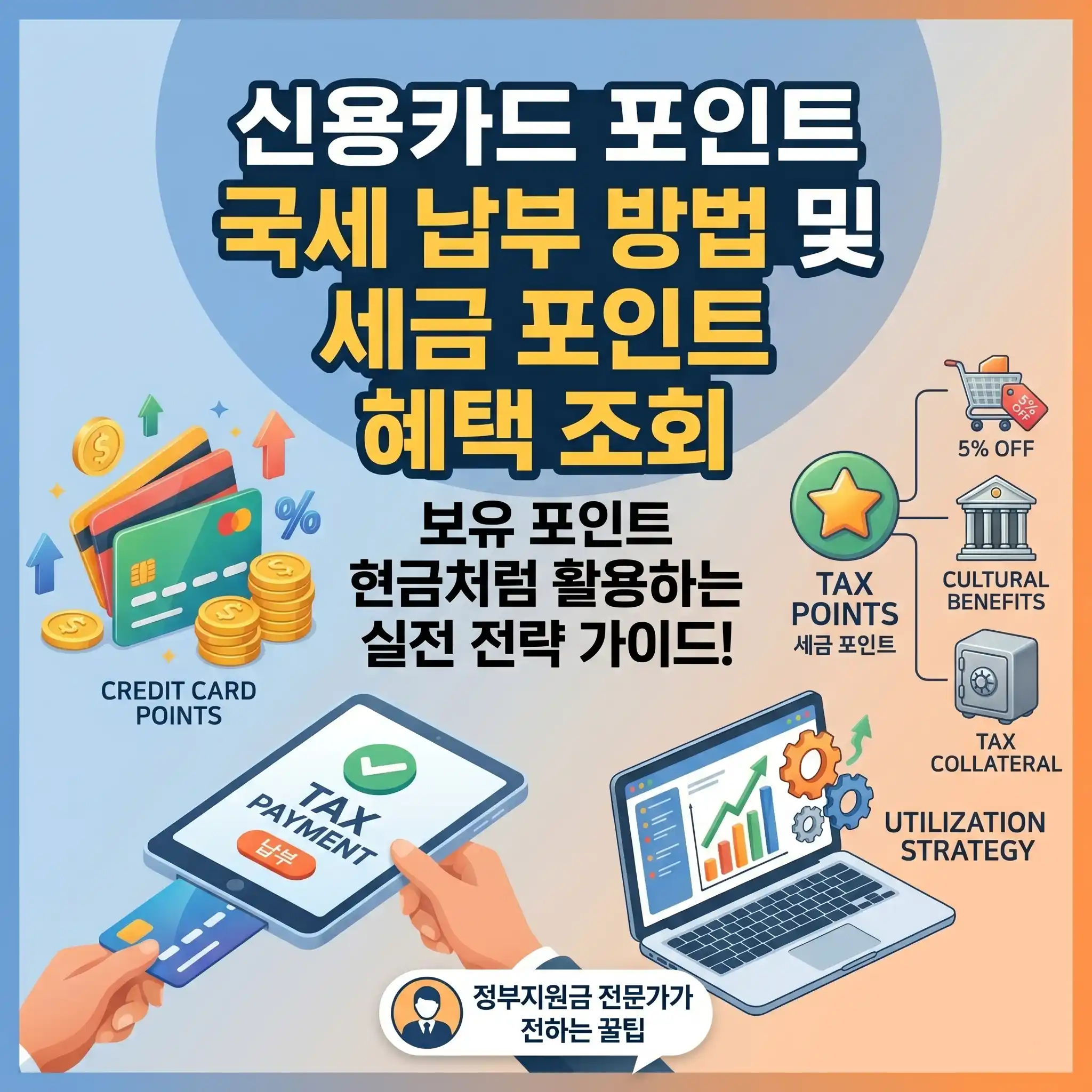 신용카드 포인트 국세 납부 방법 및 세금 포인트 혜택 조회 안내 썸네일, 보유 포인트 현금처럼 활용하는 실전 전략 가이드 인포그래픽