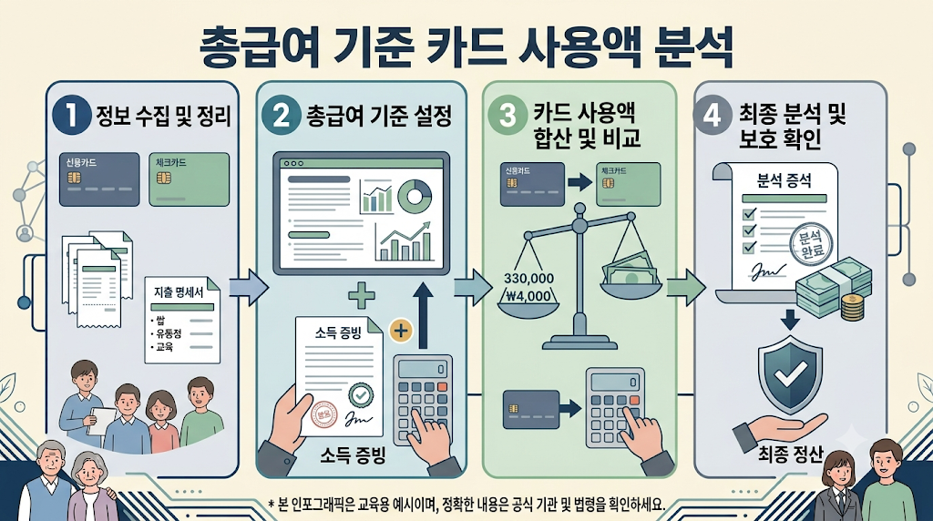 총급여와 카드 사용액을 비교해 소득공제 대상 금액을 계산하는 장면