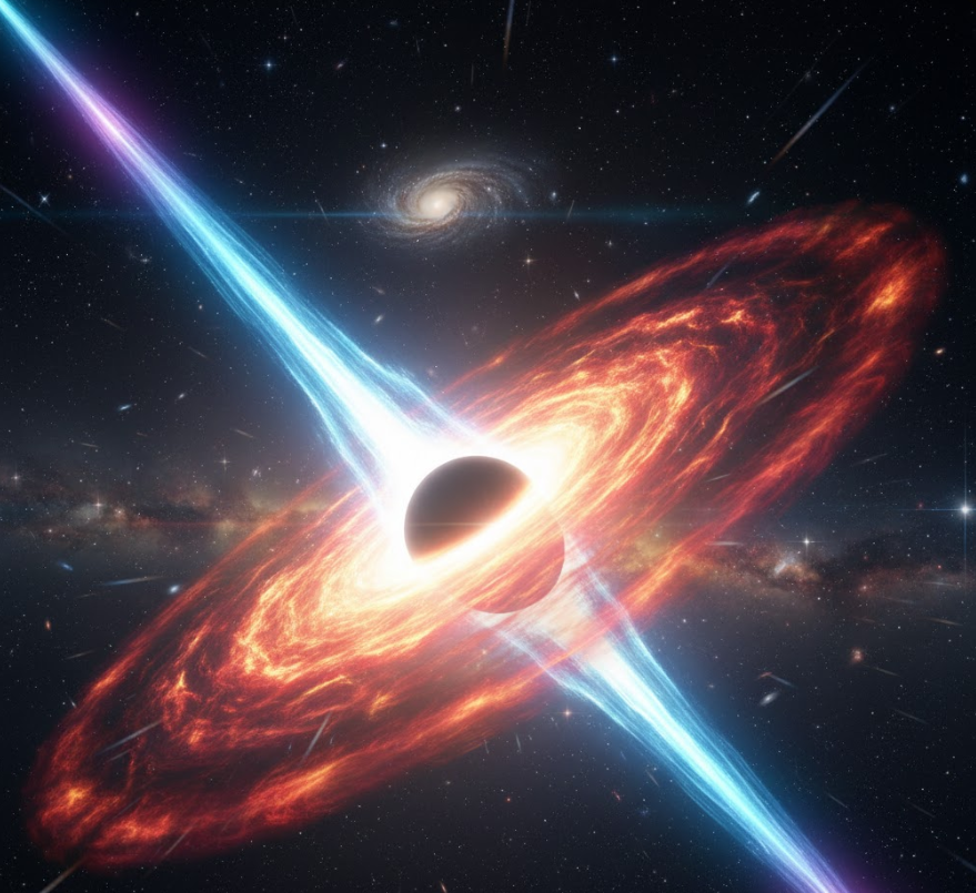 태양보다 수백조 배 밝은 빛을 내뿜는 우주에서 가장 강력한 천체 퀘이사의 상상도.