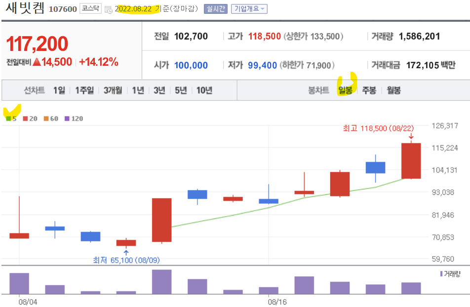 새빗켐 일봉 차트