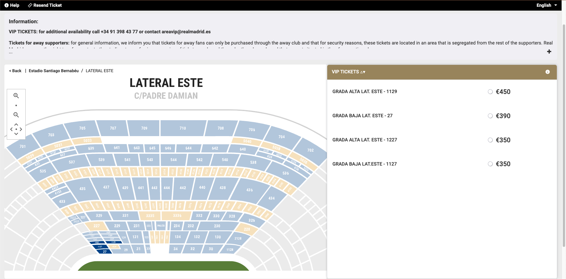 레알마드리드 공식홈페이지 좌석 선택