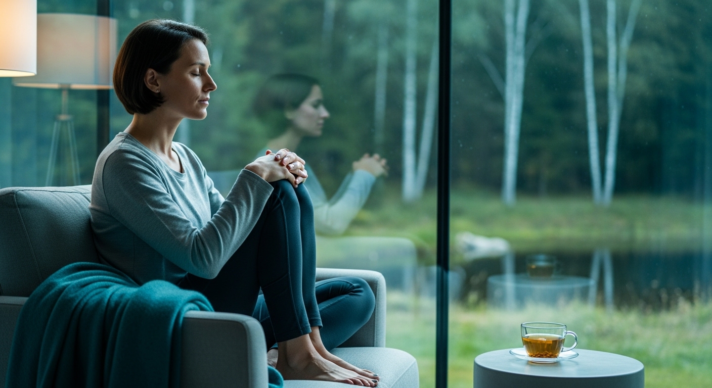 창가에 앉아 일기를 쓰거나 심호흡하며 마음을 정리하는 모습