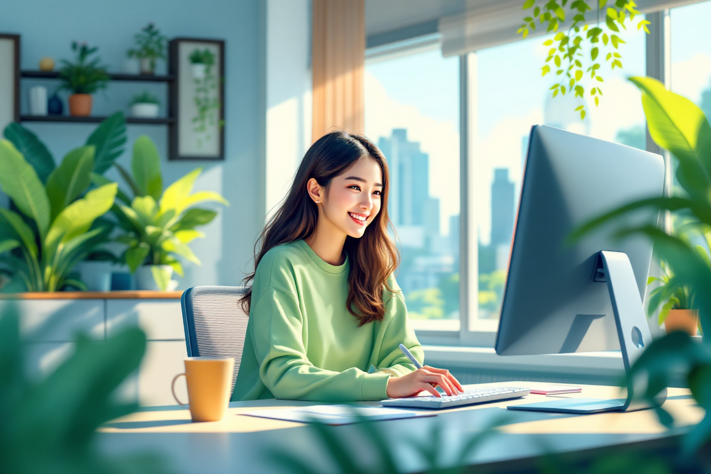 PC로 신청하는 여성