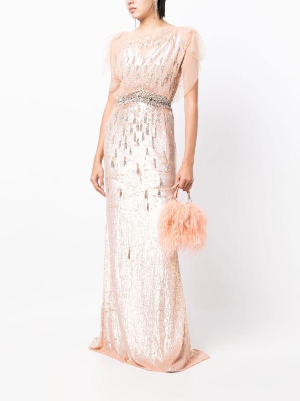 Jenny Packham 장식 튤 이브닝 드레스 - 핑크