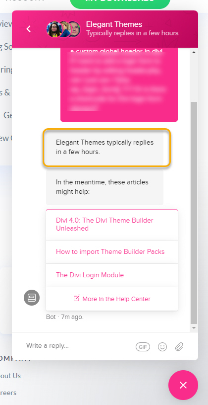 워드프레스 Divi 테마 지원 요청하기 - 라이브 채팅
