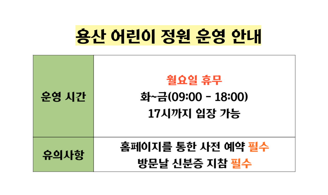 용산-어린이-정원-운영-안내표