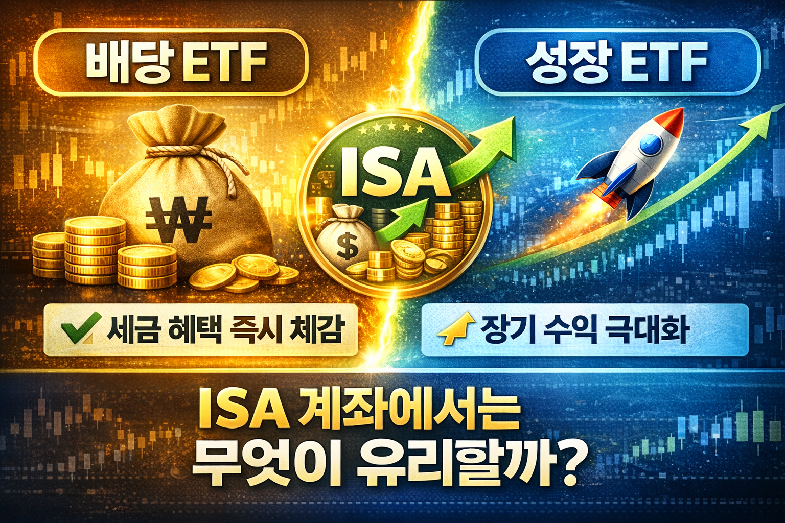 ISA 계좌에서 배당 ETF와 성장 ETF의 세금 혜택과 수익 구조를 비교한 인포그래픽