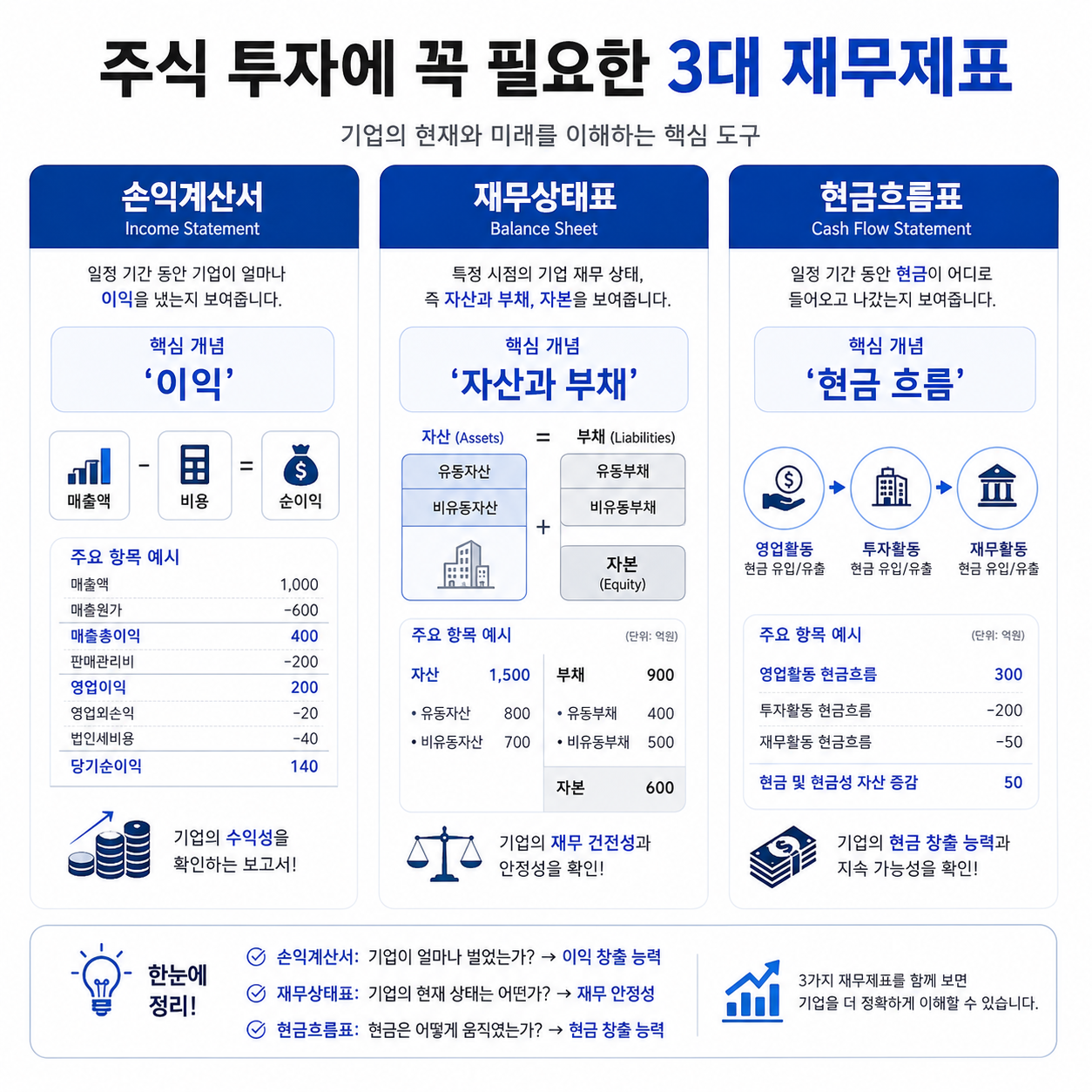 손익계산서 재무상태표 현금흐름표 차이