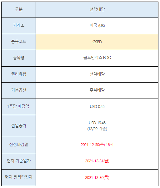 미국주식 선택배당 GSBD